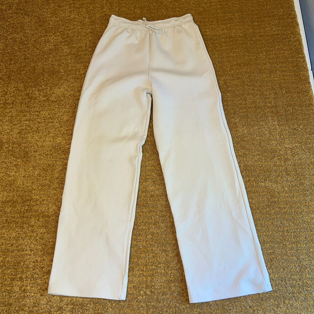 NWT Zara Clean Interlock Straight Leg Pants Womens S Sweatpants Sand Off-White